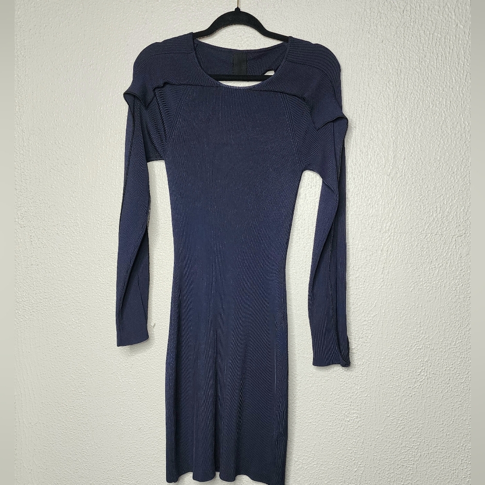 Koche Navy Blue Ribbed Cut Out Cocktail Dress Size Medium